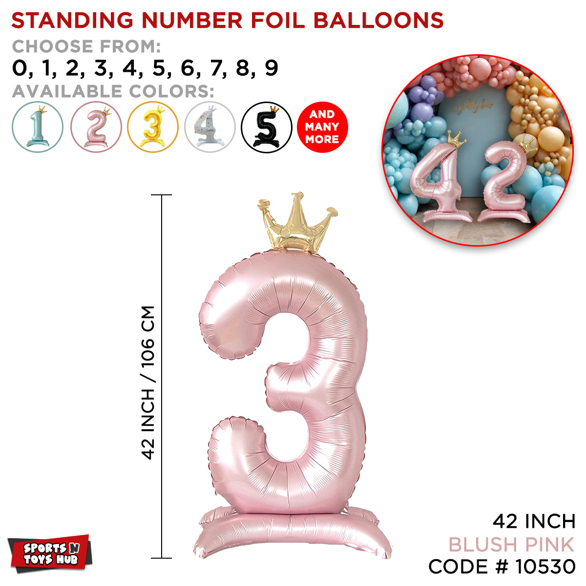 *Standing Number Foil Balloon- Blush Pink - 42 inch