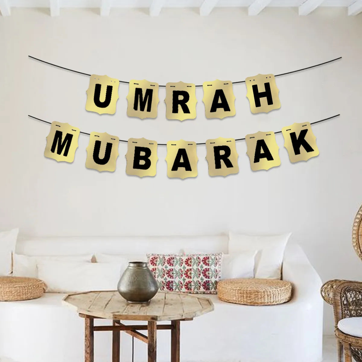 Umrah Mubarak Shinny Gold Banner