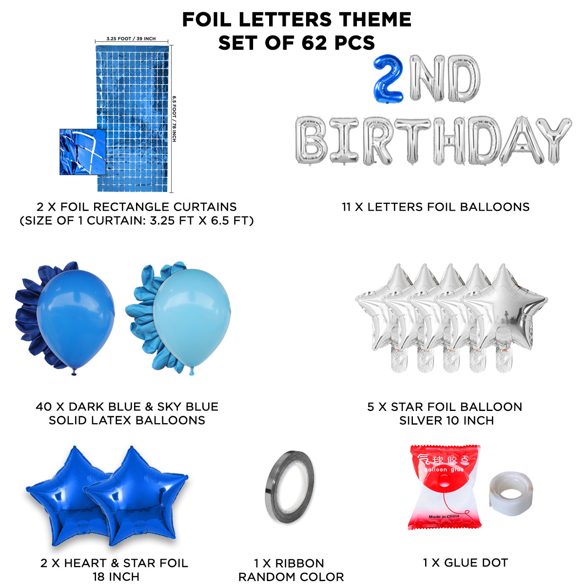 Second Birthday Foil Letter Theme With Rectangle Curtain
