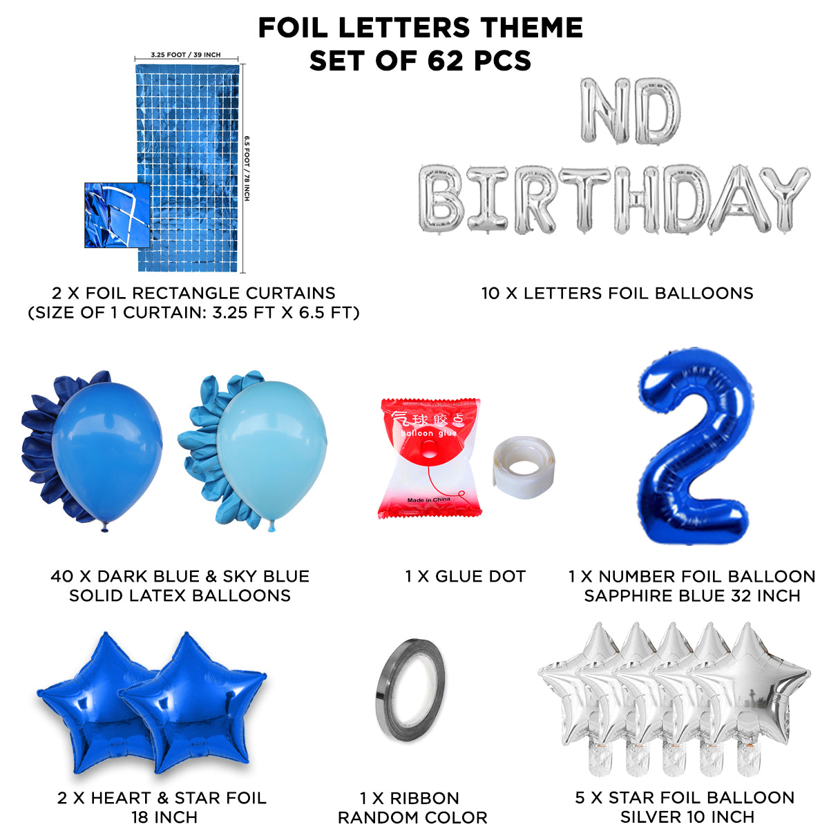 2ND Birthday Foil Letter Theme With Rectangle Curtain