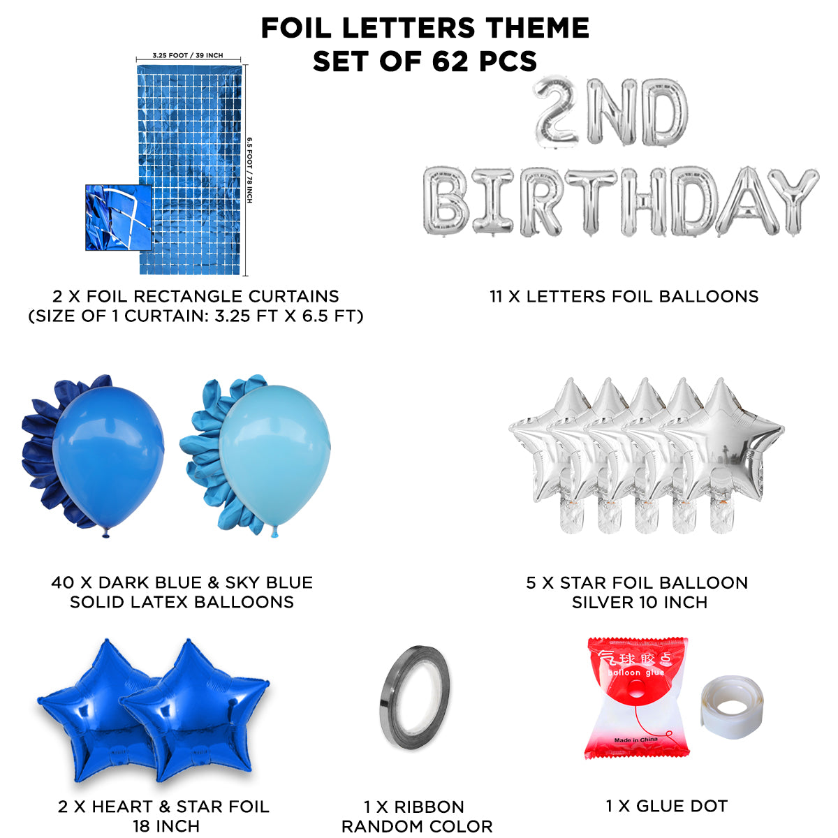 Second Birthday Foil Letter Theme With Rectangle Curtain