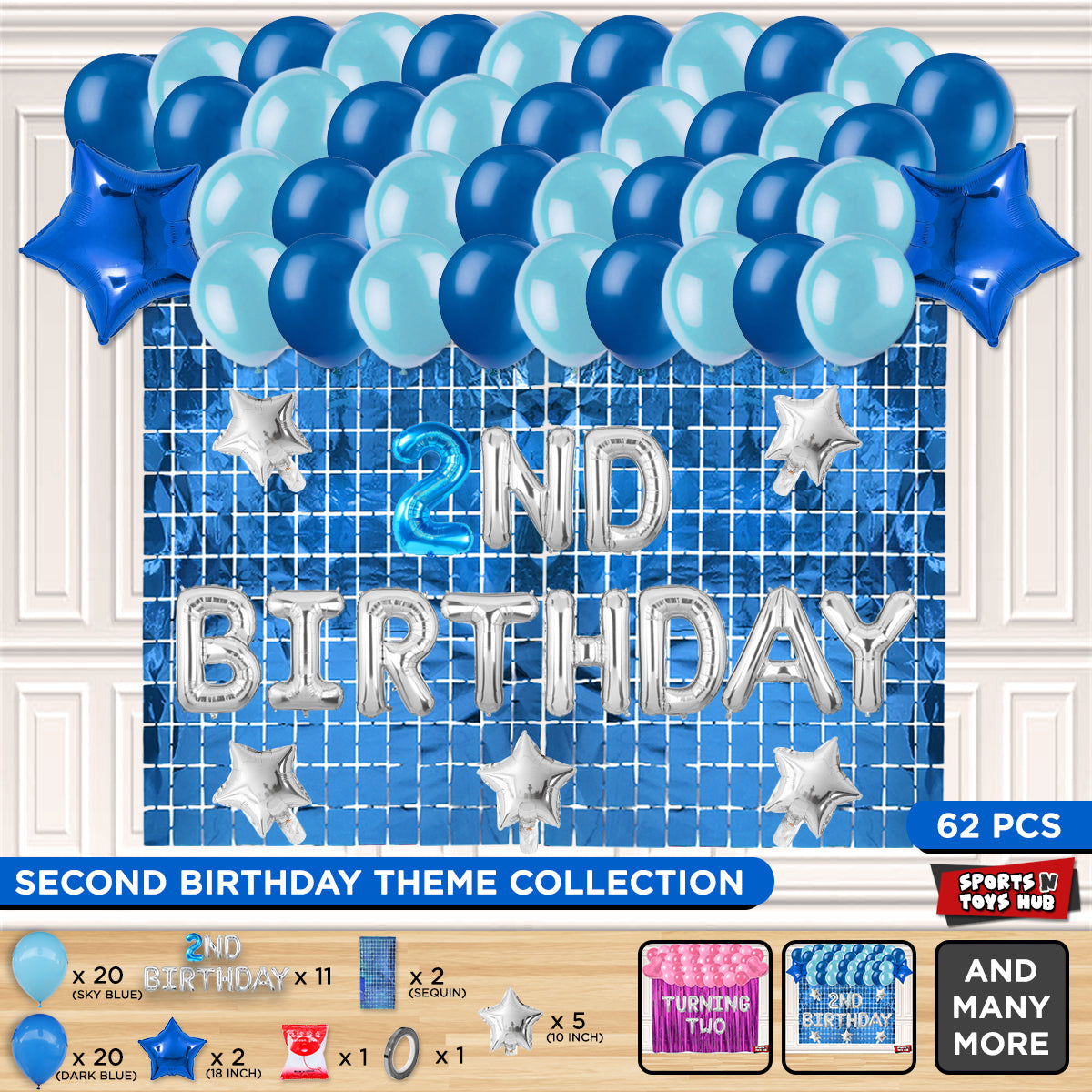 Second Birthday Foil Letter Theme With Rectangle Curtain