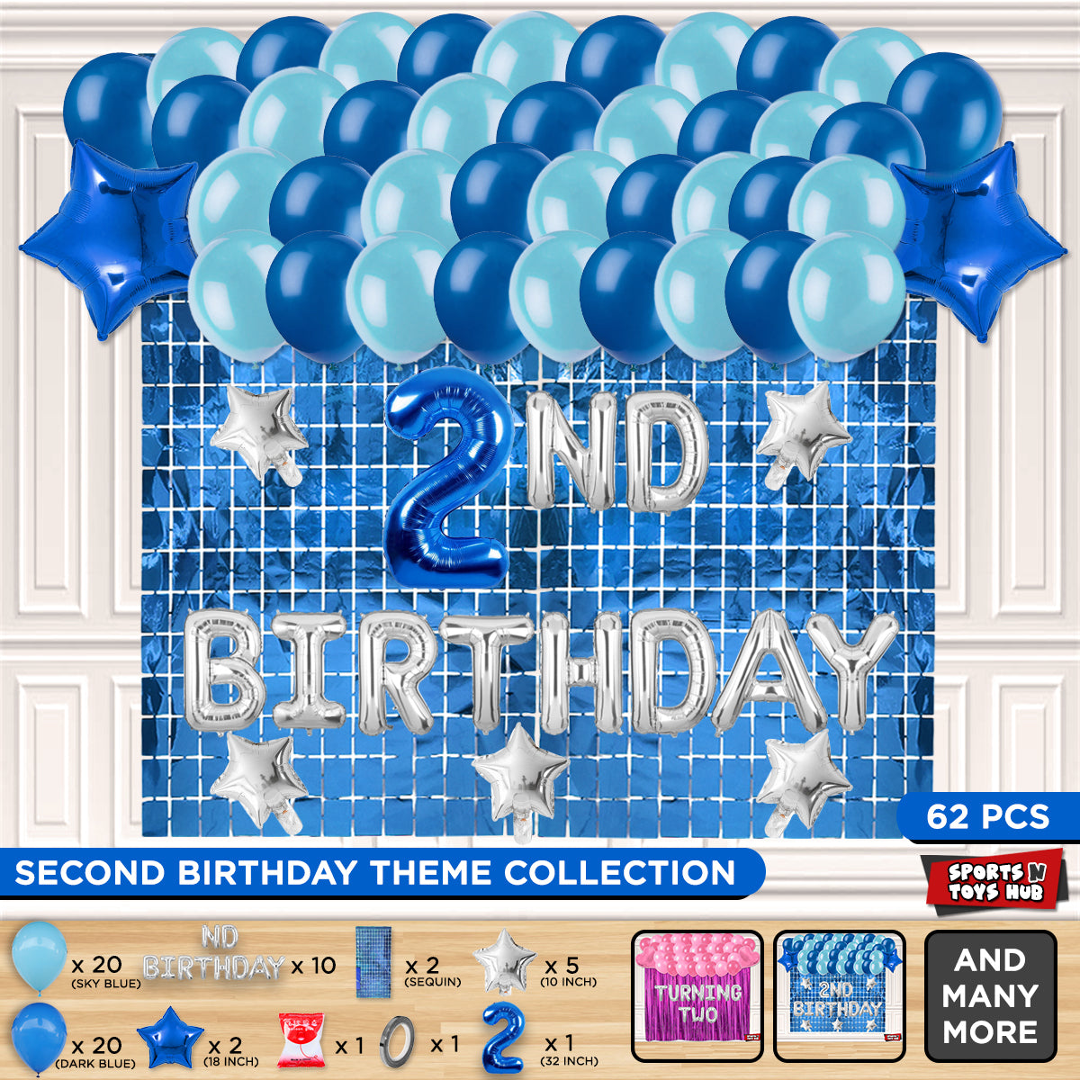 2ND Birthday Foil Letter Theme With Rectangle Curtain