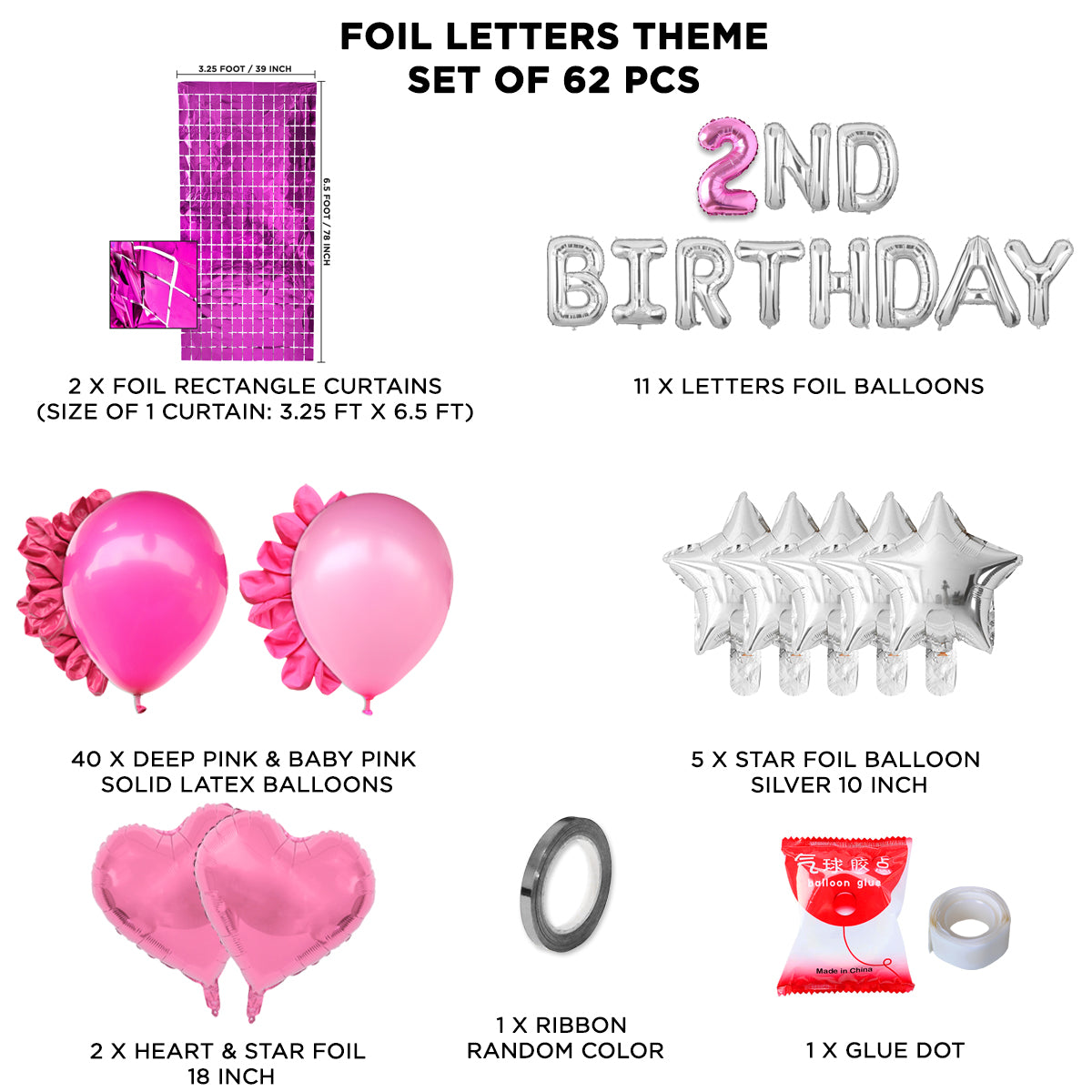 Second Birthday Foil Letter Theme With Rectangle Curtain
