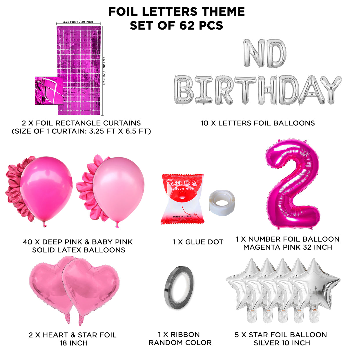 2ND Birthday Foil Letter Theme With Rectangle Curtain