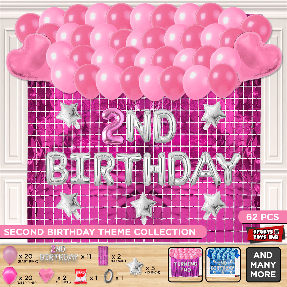 Second Birthday Foil Letter Theme With Rectangle Curtain