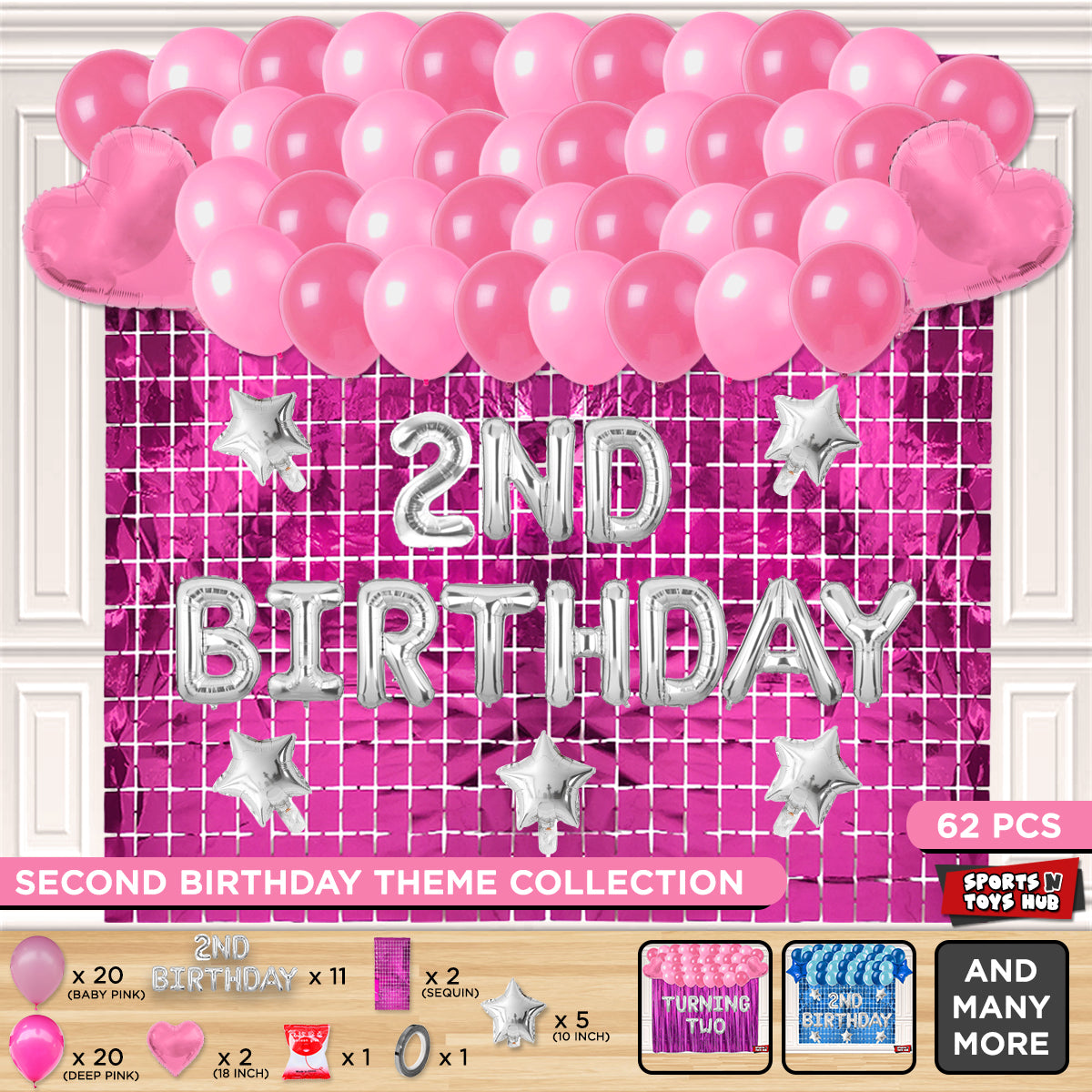 Second Birthday Foil Letter Theme With Rectangle Curtain