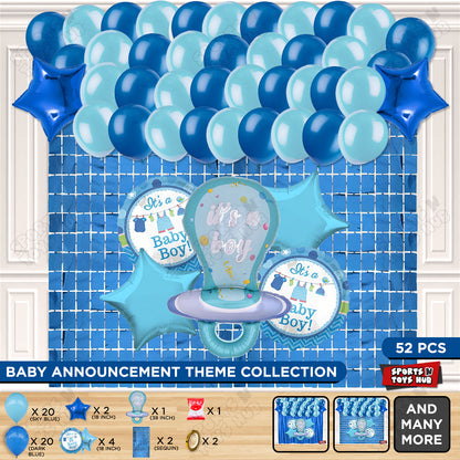 Baby Boy Pacifier Foil Balloon Set Rectangle Curtain Theme - Pack Of 52
