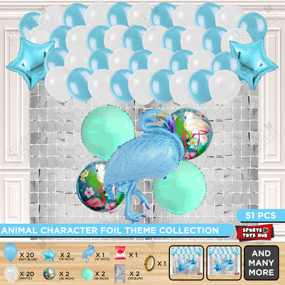Flamingo Bird Blue Color Foil Balloon Set Theme