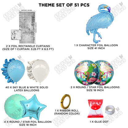 Flamingo Bird Blue Color Foil Balloon Set Theme