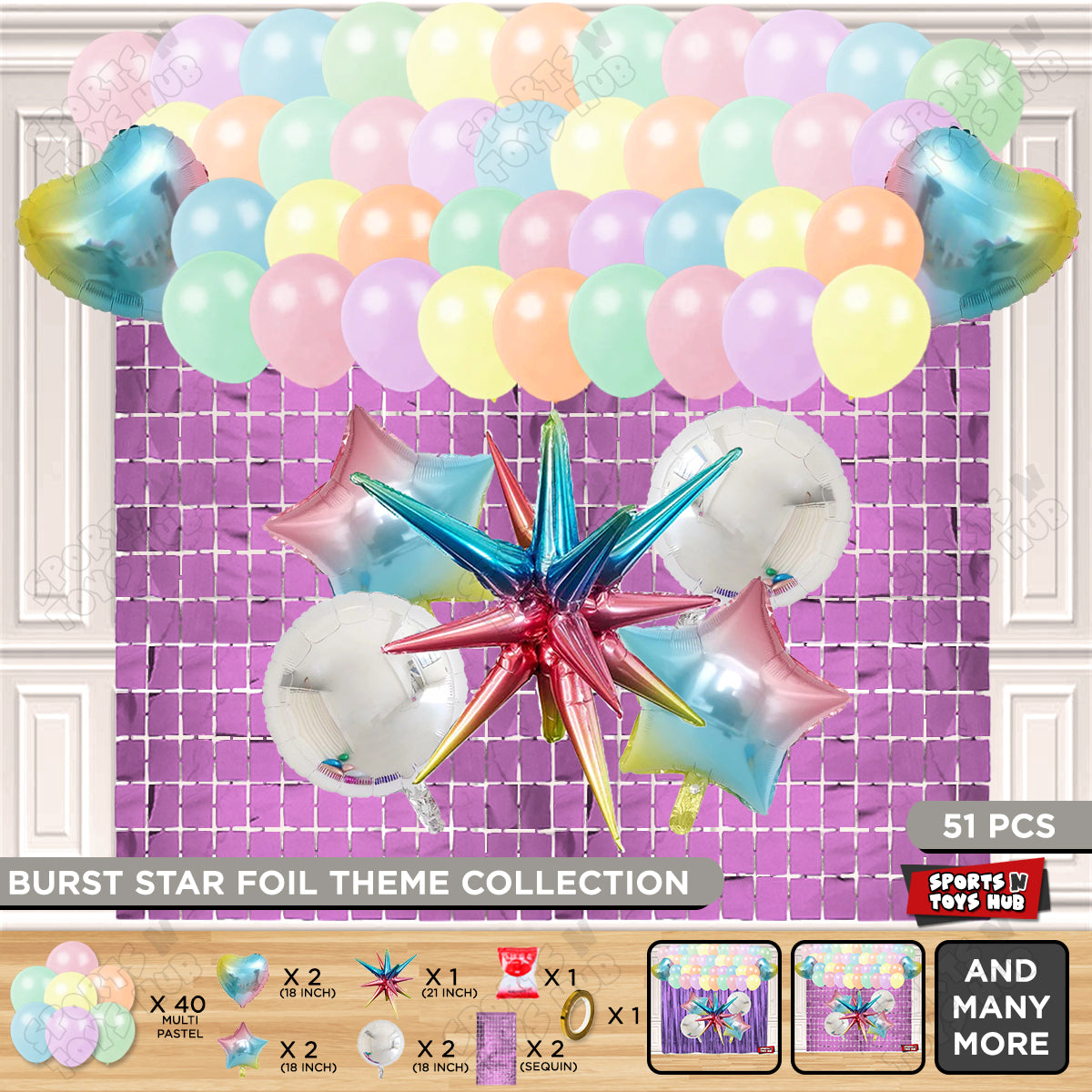 Brust Star Multi Color Foil Balloon Party Decoration Set Theme