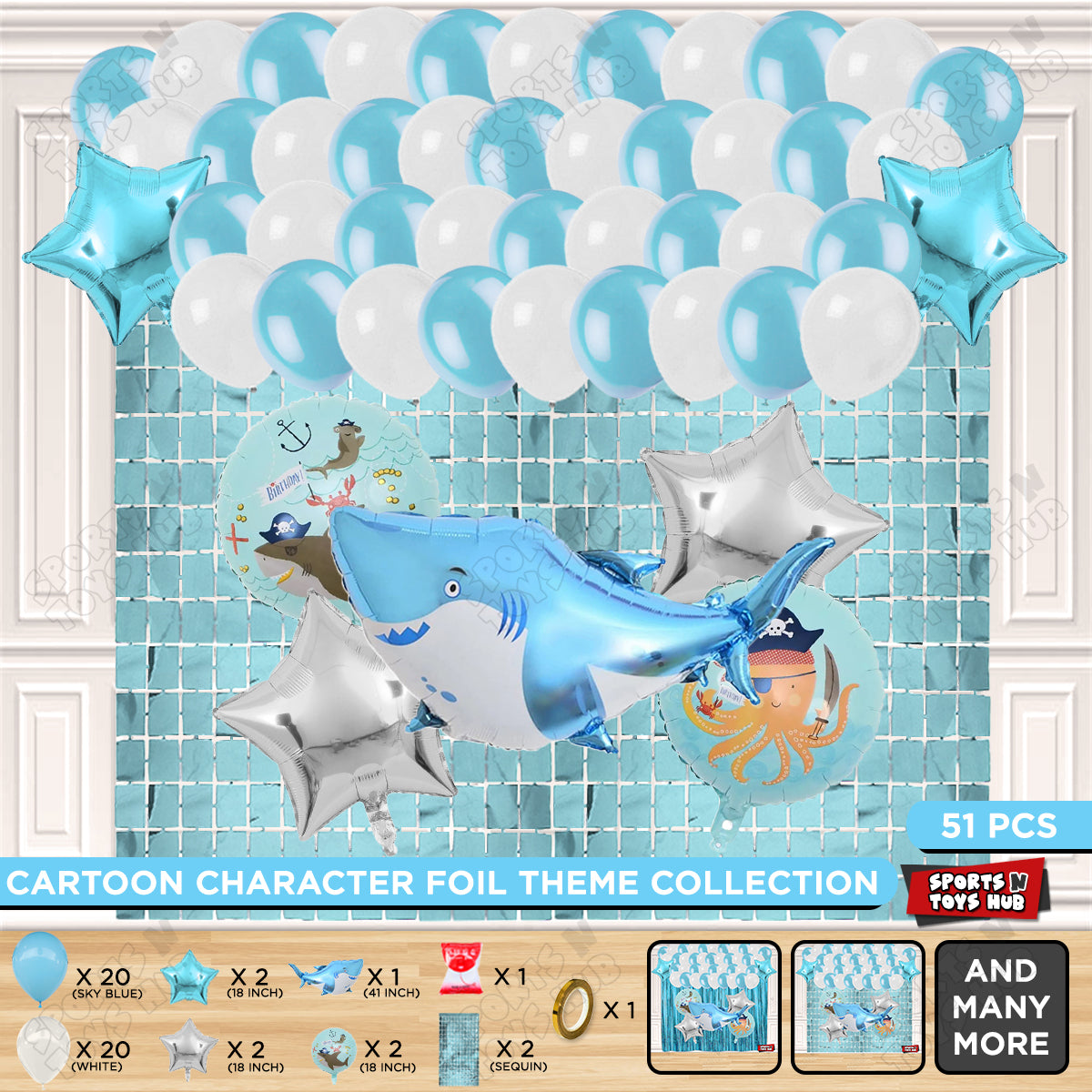 Shark Foil Balloon Theme Decoration Set