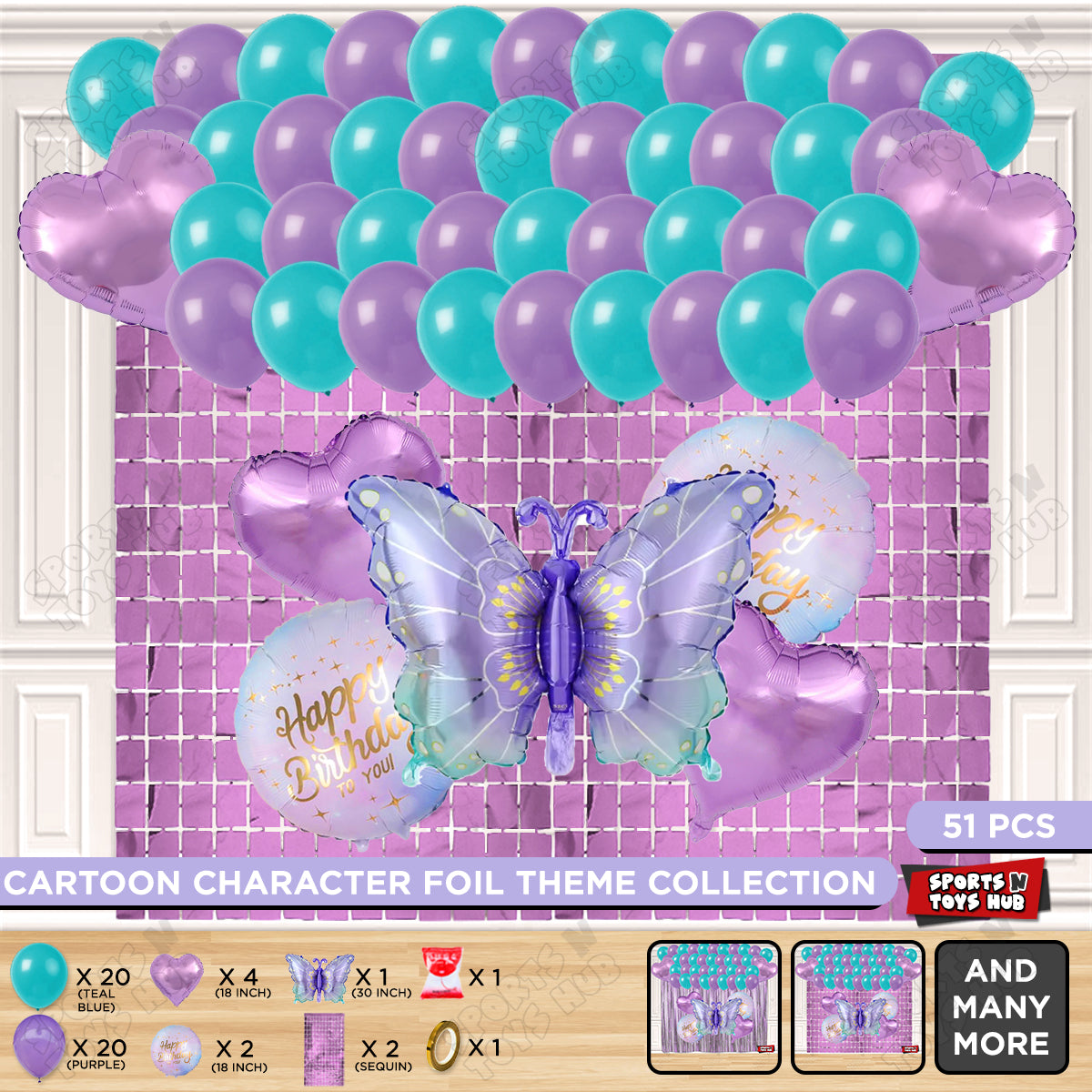 Gradient Purple & Blue Color Butterfly Foil Balloon Set Theme