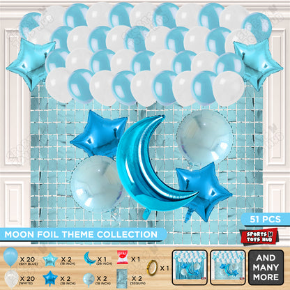 Crescent Moon Pacific Blue Color Foil Balloon Party Decoration Set