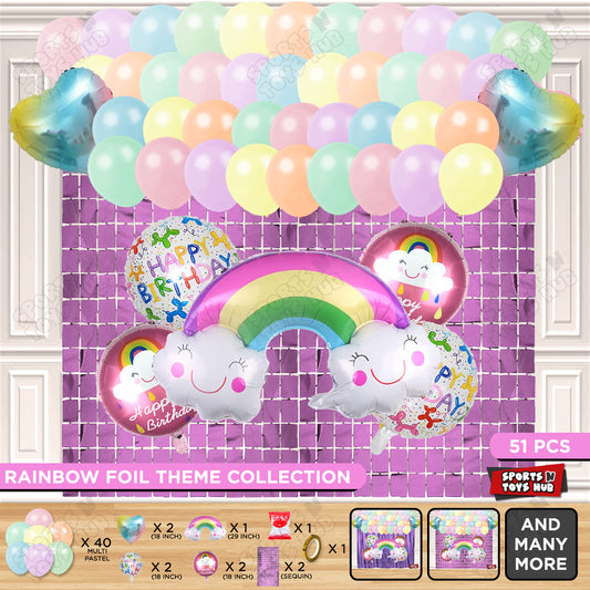 HBD Rainbow Cloud Foil Balloon Theme Decoration Set