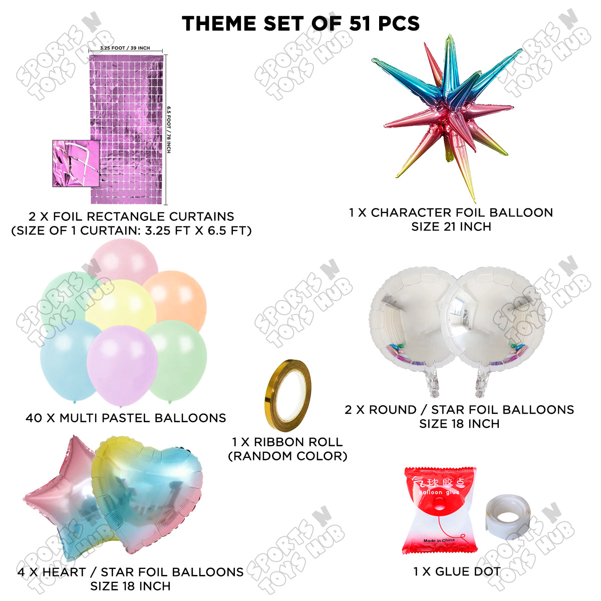 Brust Star Multi Color Foil Balloon Party Decoration Set Theme