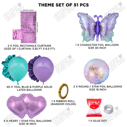 Gradient Purple & Blue Color Butterfly Foil Balloon Set Theme
