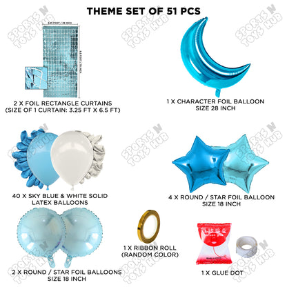 Crescent Moon Pacific Blue Color Foil Balloon Party Decoration Set