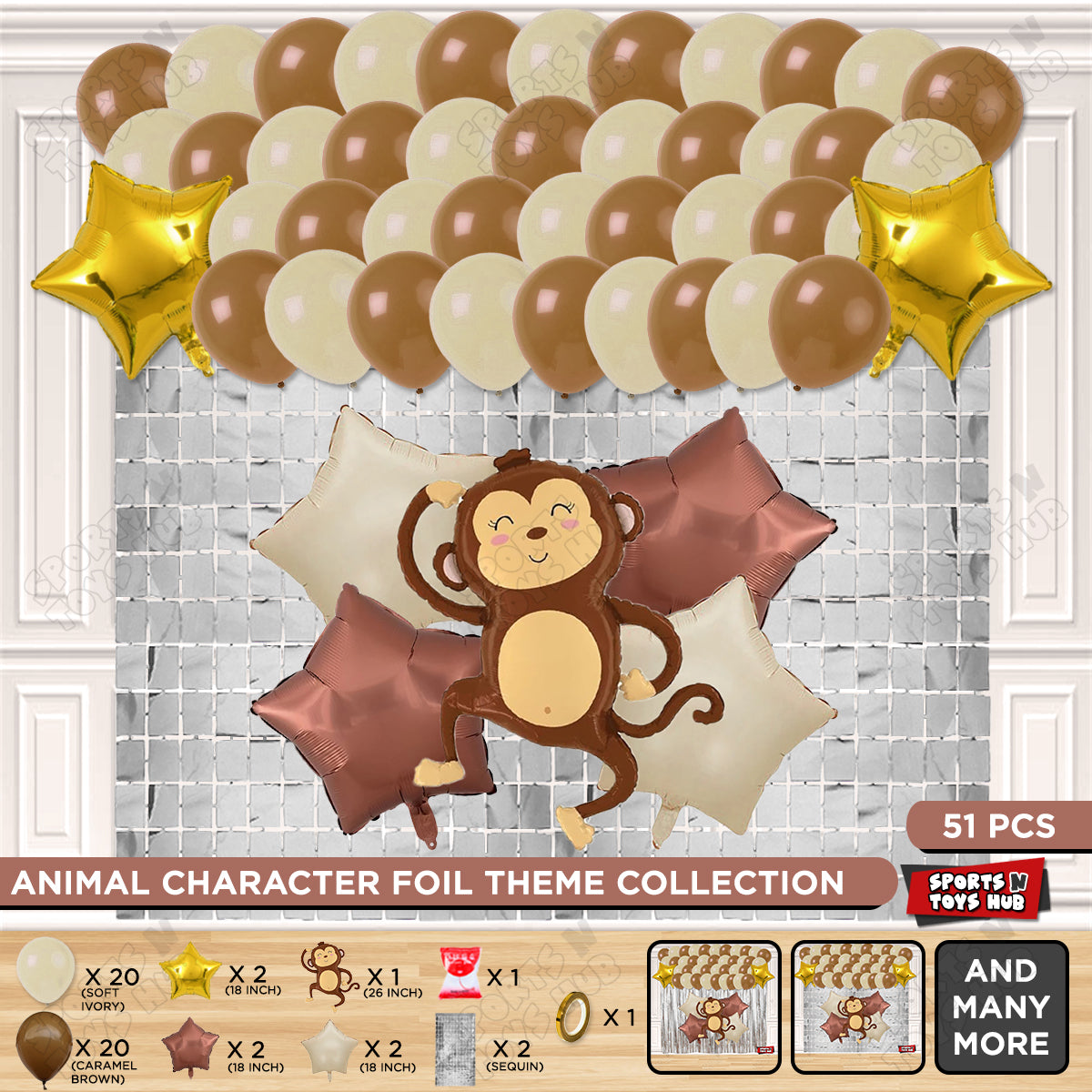 Jungle Safari Monkey Foil Balloon Set Theme