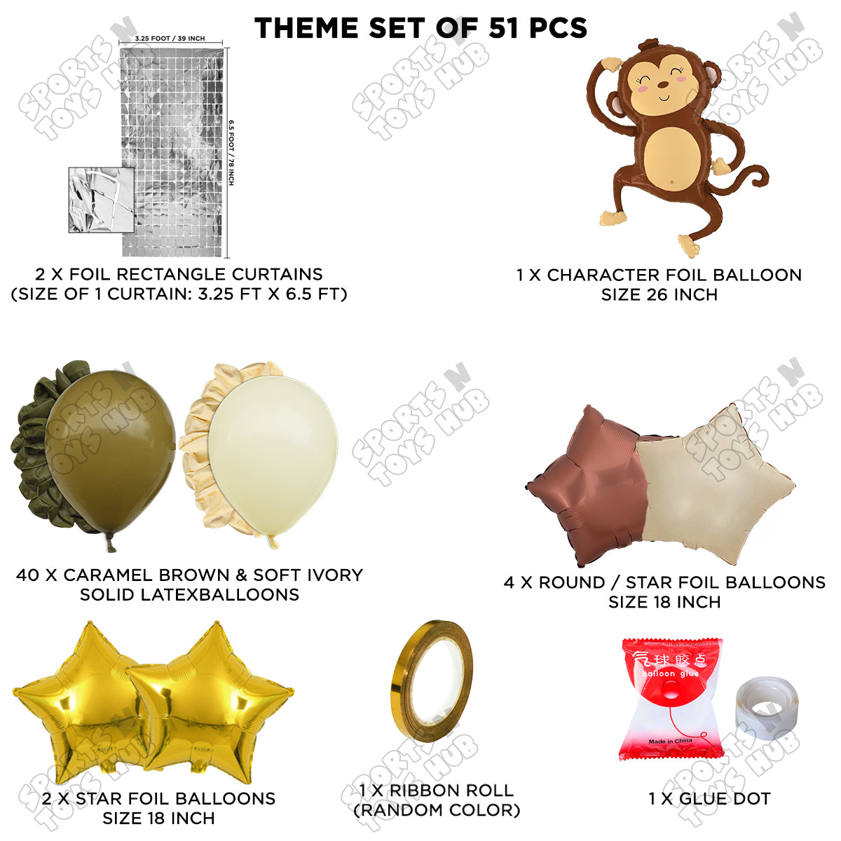 Jungle Safari Monkey Foil Balloon Set Theme