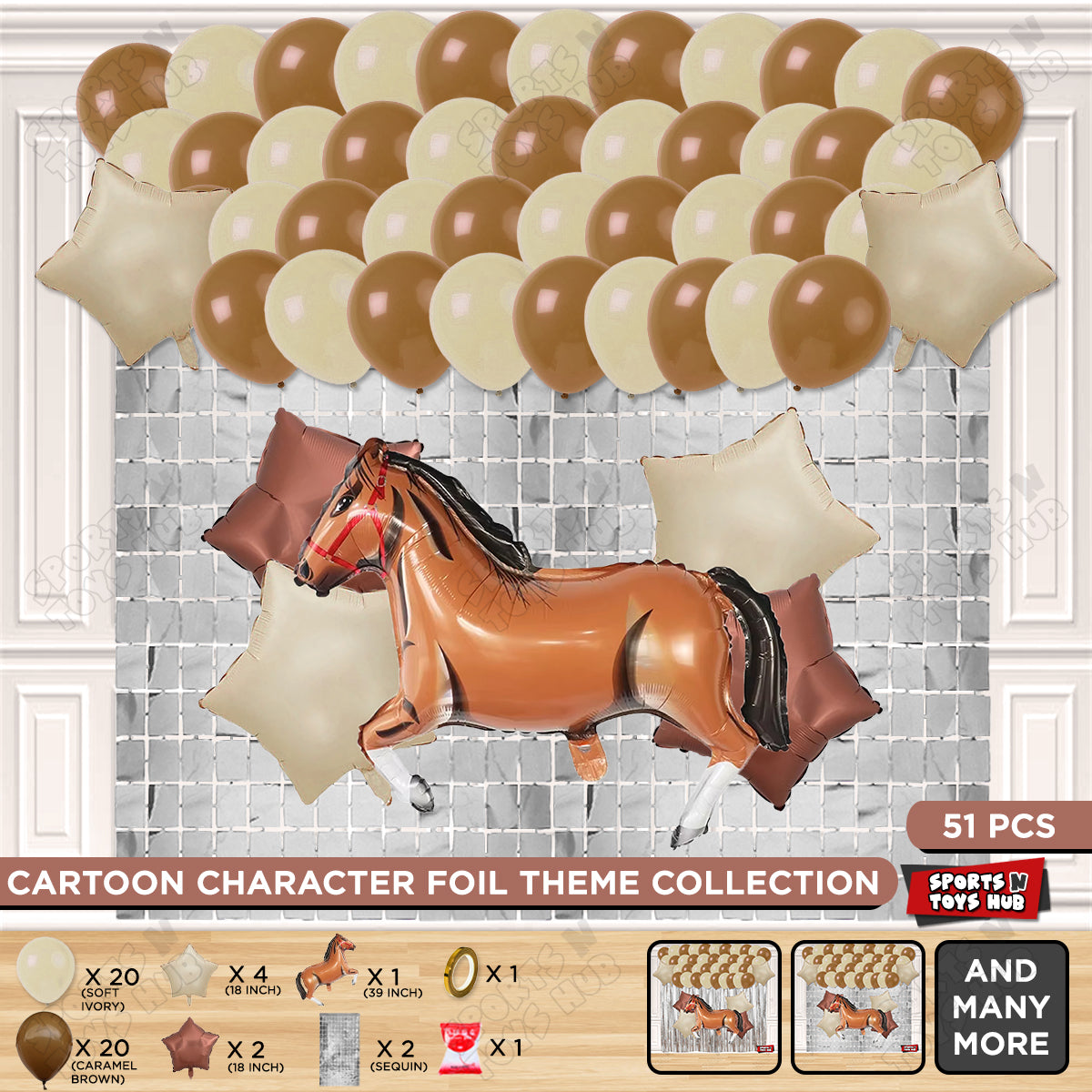 Cartoon Brown Horse Theme Foil Balloon Set – Cute Animal Horse Foil Balloons for Kids Birthday Party Decorations, Farm Theme Celebration, Baby Shower Events, Photo Booth Backdrop & Party Supplies