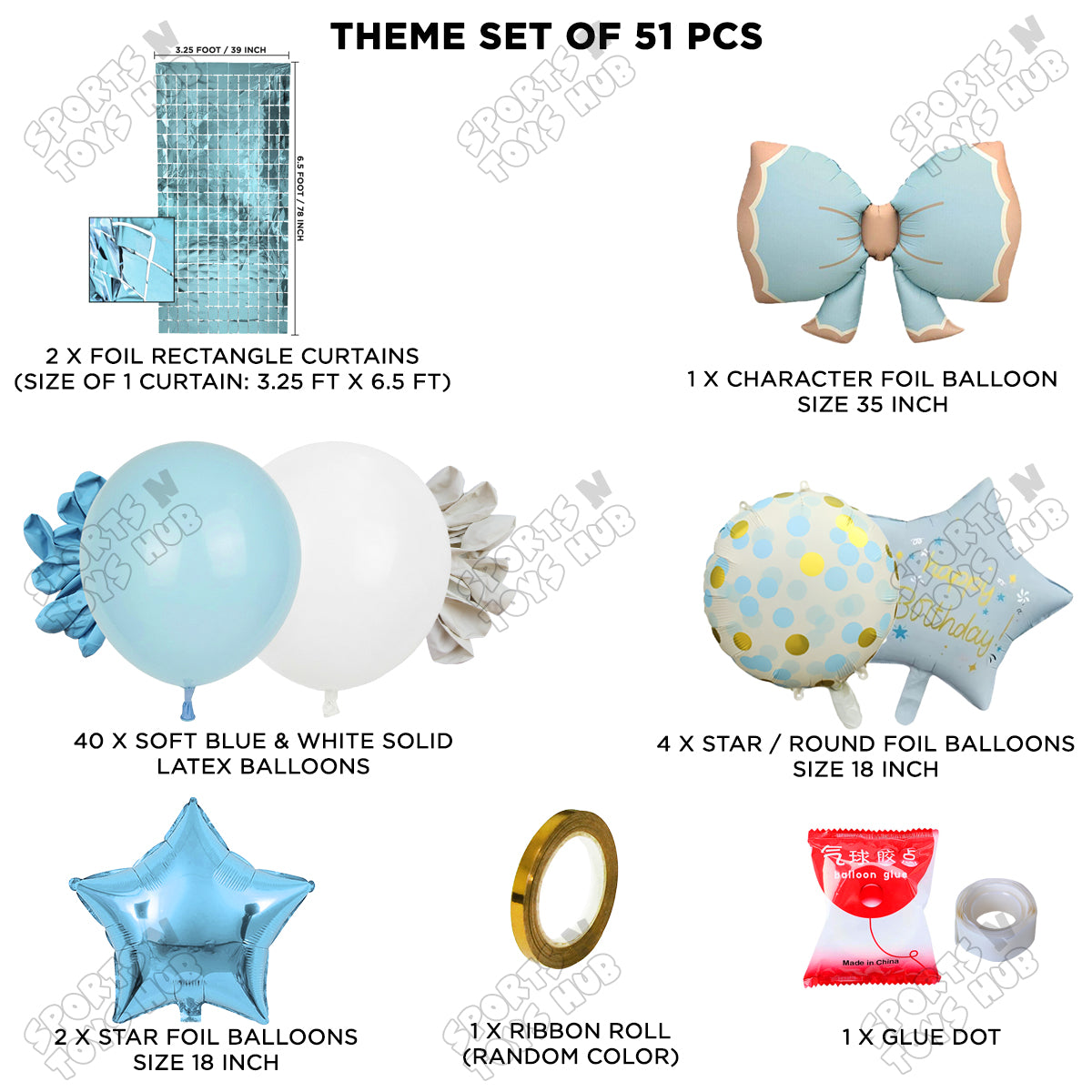 Matte Blue Color Bow Foil Balloon Theme Decoration Set