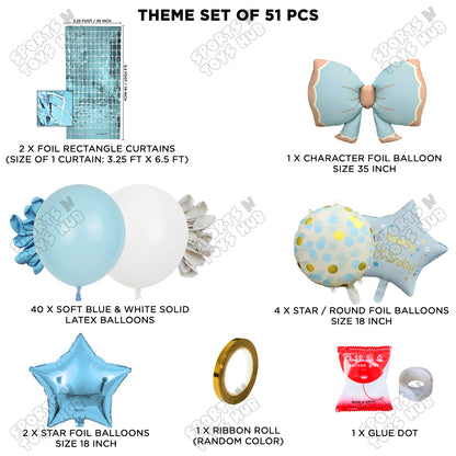 Matte Blue Color Bow Foil Balloon Theme Decoration Set