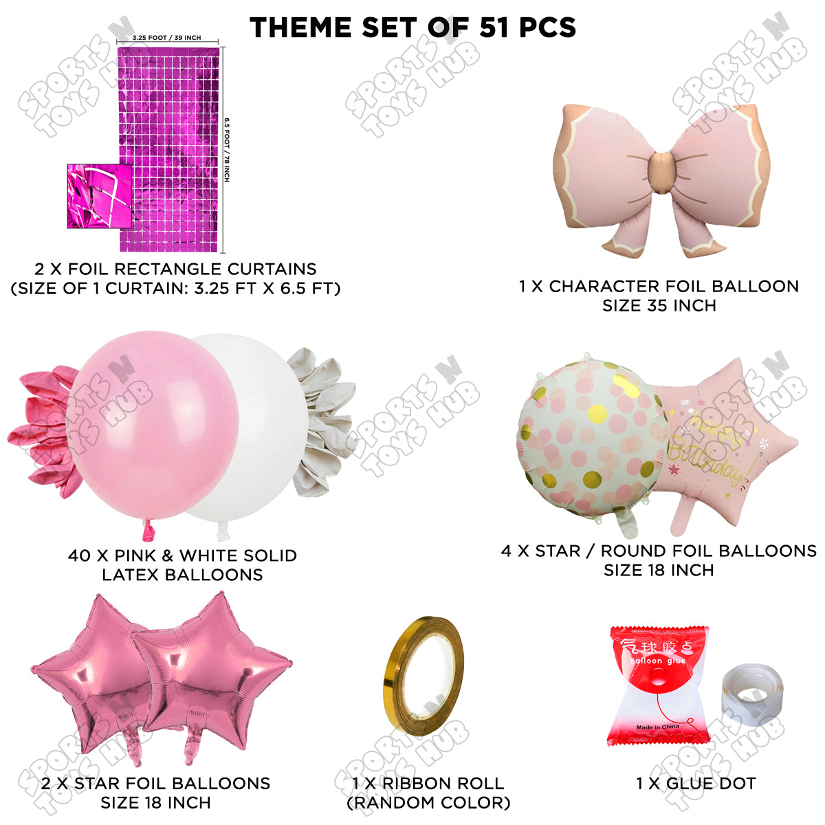 Matte Pink Color Bow Foil Balloon Theme Decoration Set