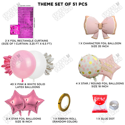 Matte Pink Color Bow Foil Balloon Theme Decoration Set