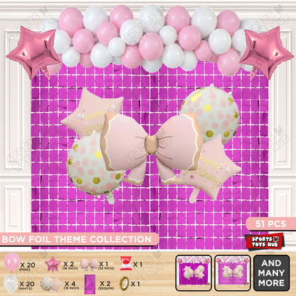 Matte Pink Color Bow Foil Balloon Theme Decoration Set