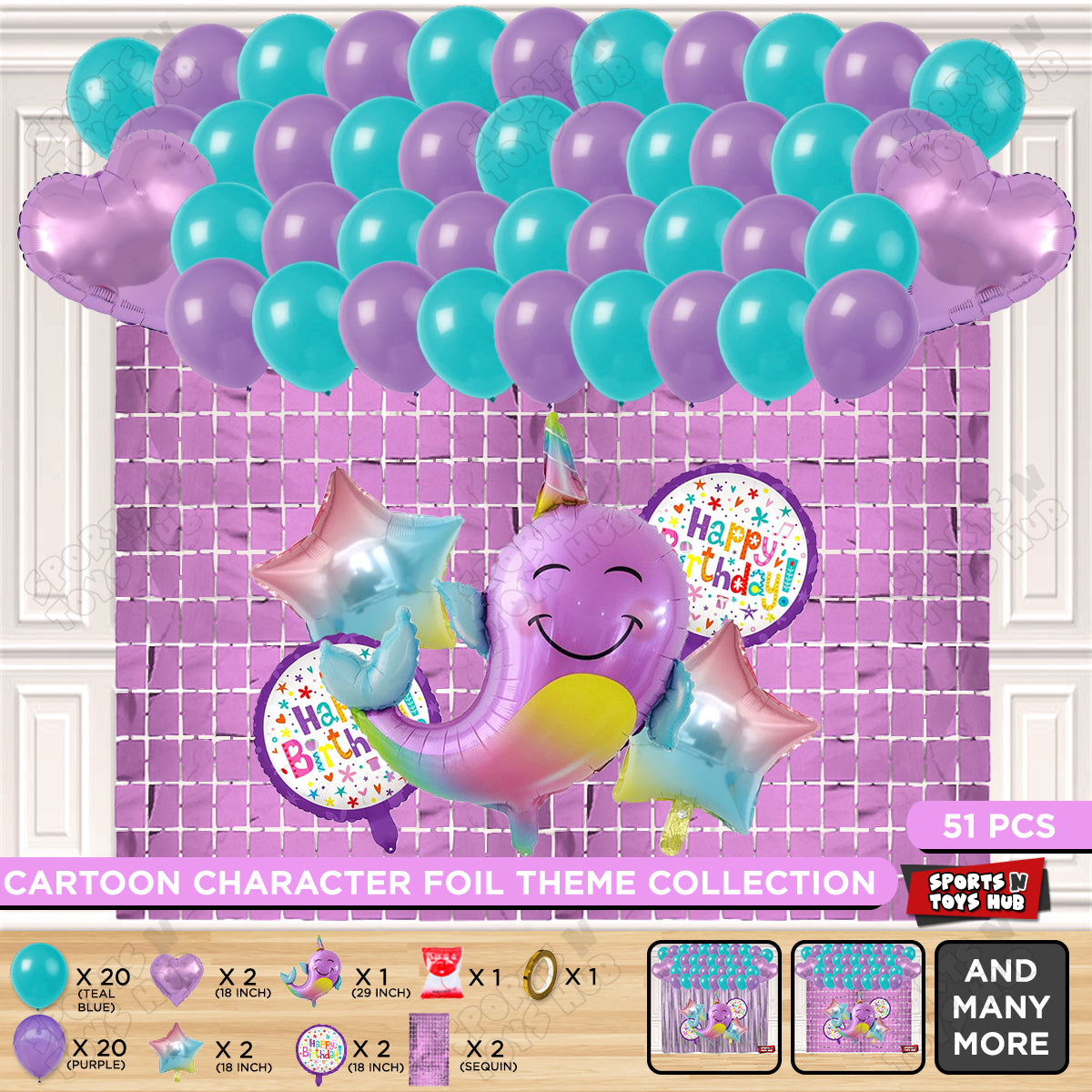 Nar Whale Foil Balloon Theme Decoration Set