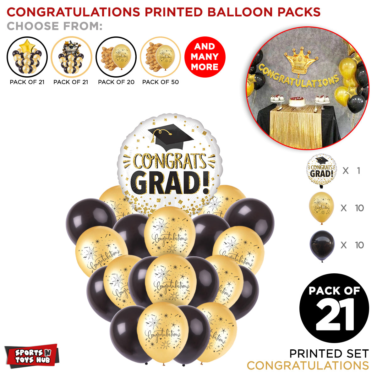 Congratulation Printed Balloons With Foil Balloon Bouquet