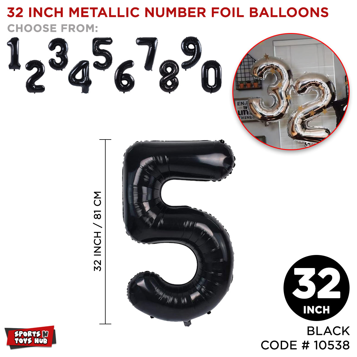 32 Inch Black Number Foil Balloon