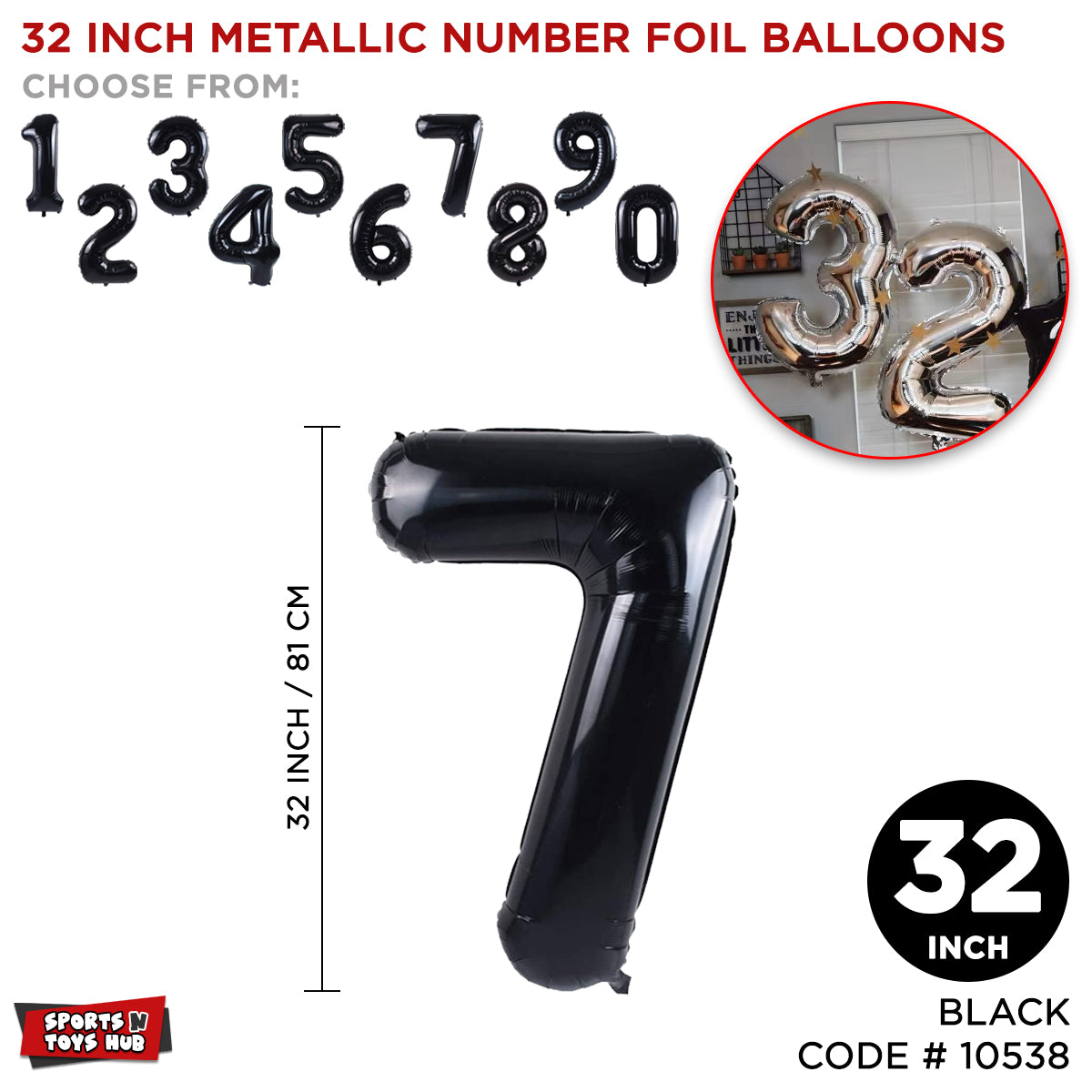 32 Inch Black Number Foil Balloon