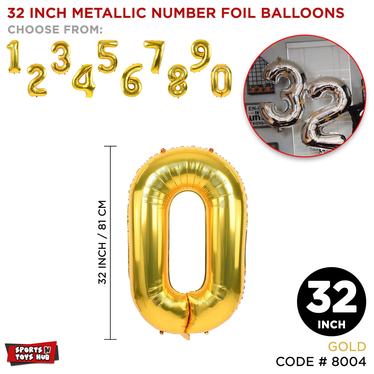 32 Inch Gold Number Foil Balloon