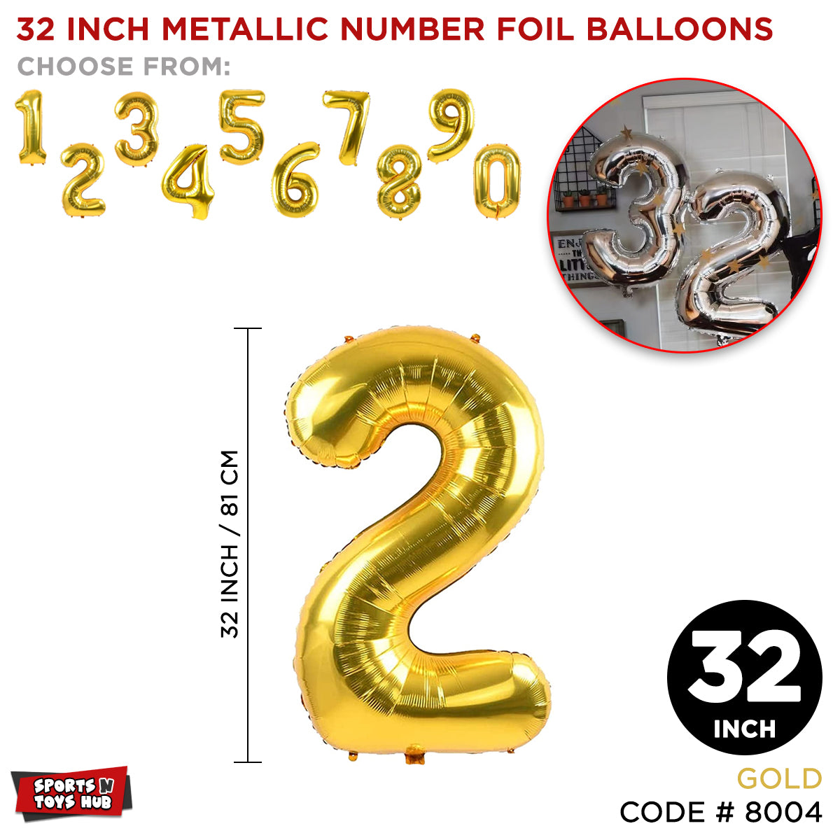 32 Inch Gold Number Foil Balloon