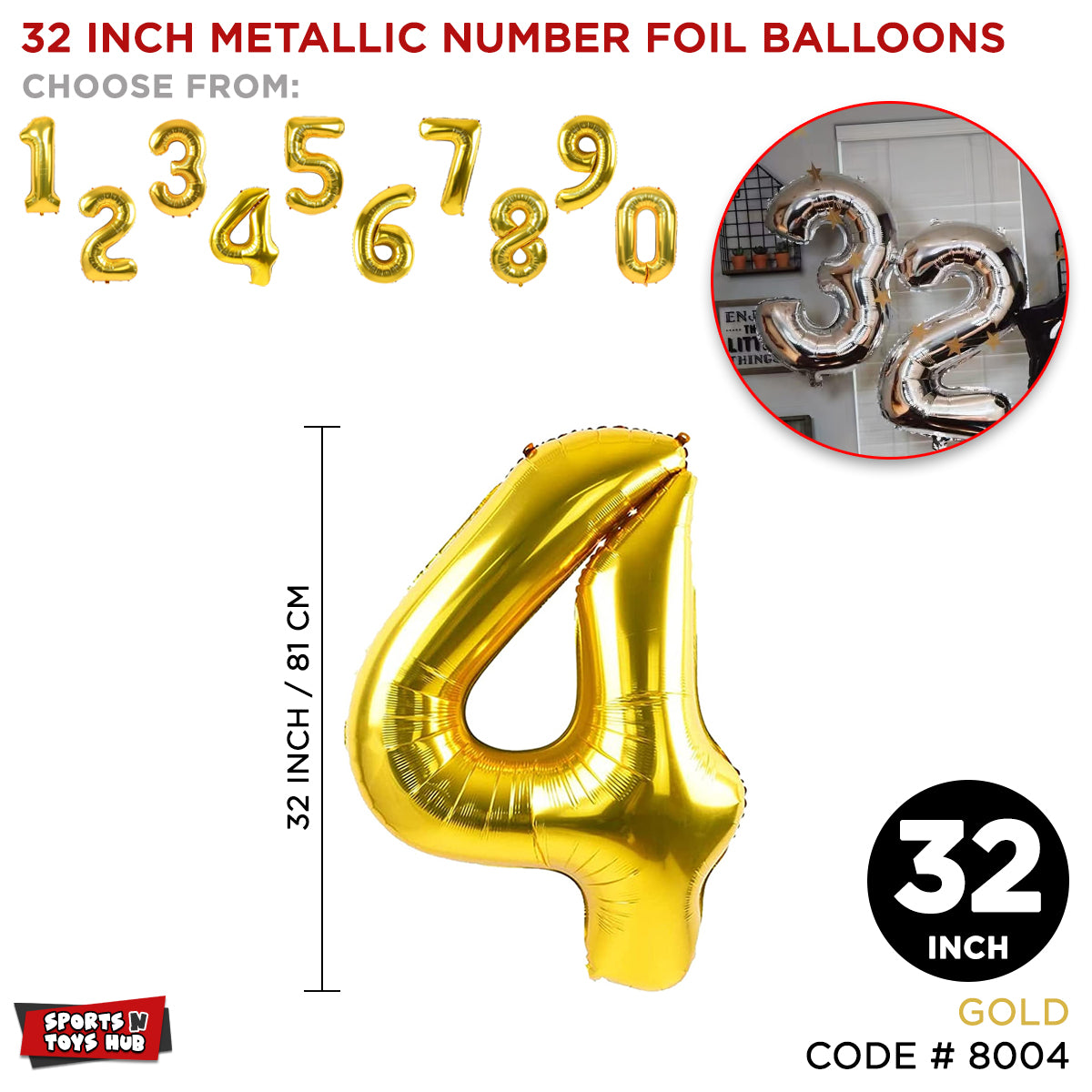32 Inch Gold Number Foil Balloon