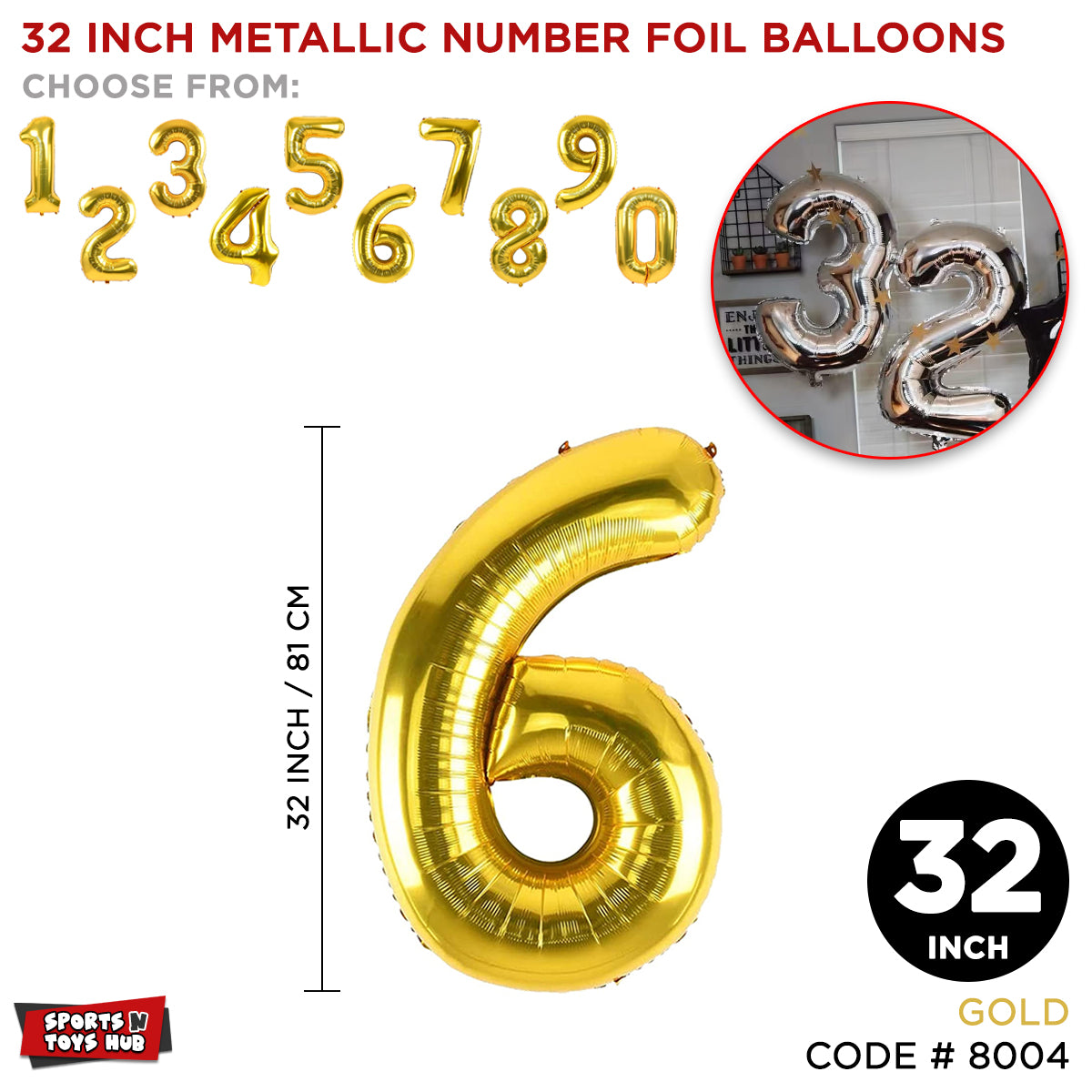 32 Inch Gold Number Foil Balloon