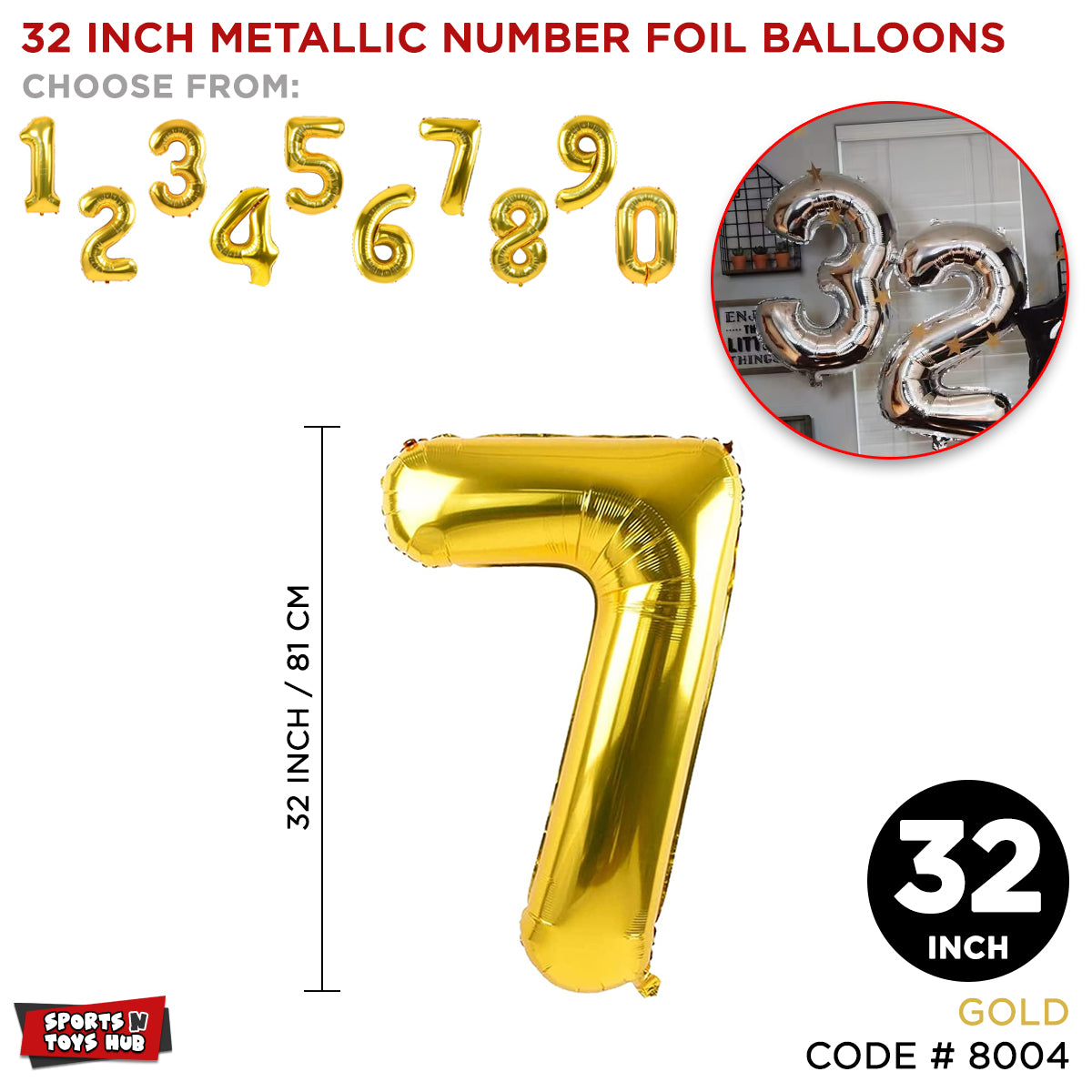 32 Inch Gold Number Foil Balloon