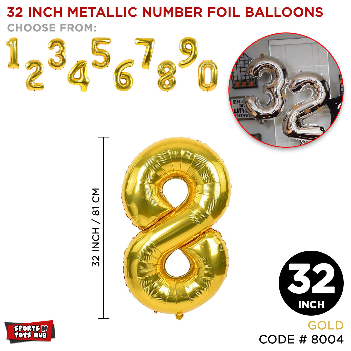 32 Inch Gold Number Foil Balloon