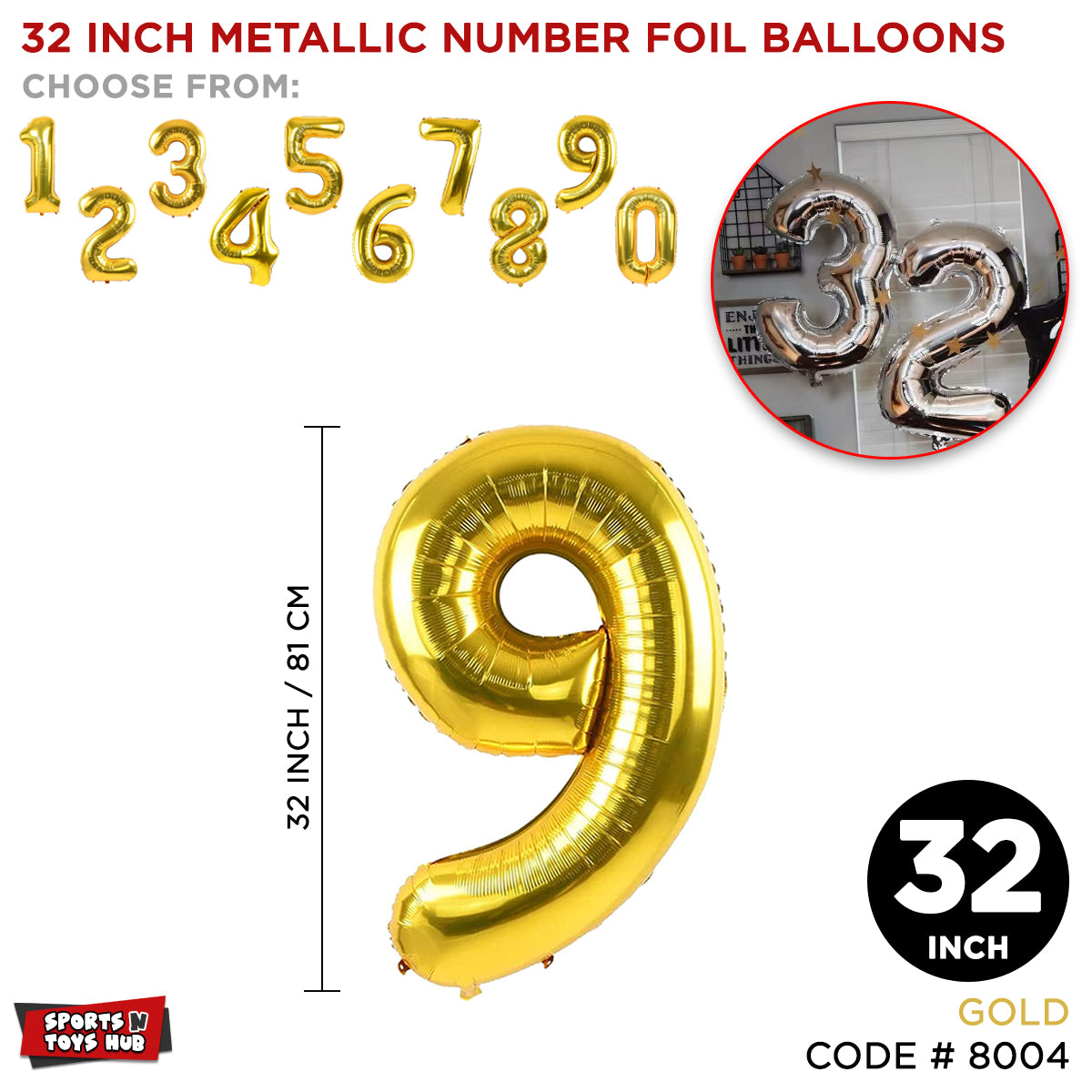 32 Inch Gold Number Foil Balloon