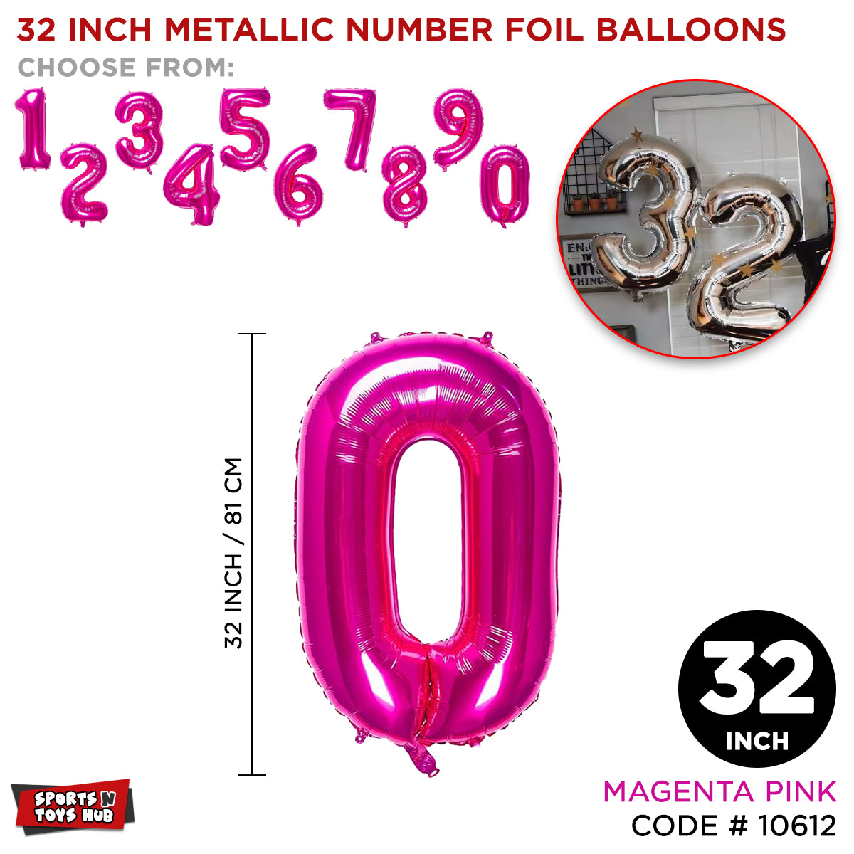 32 Inch Pink Number Foil Balloon