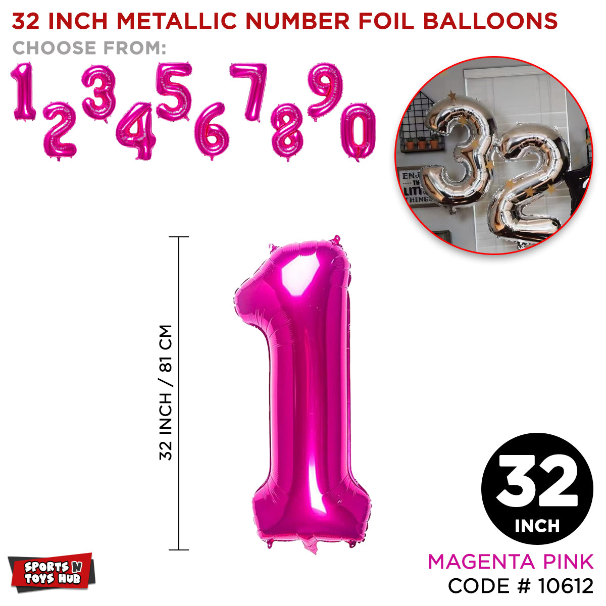 32 Inch Pink Number Foil Balloon