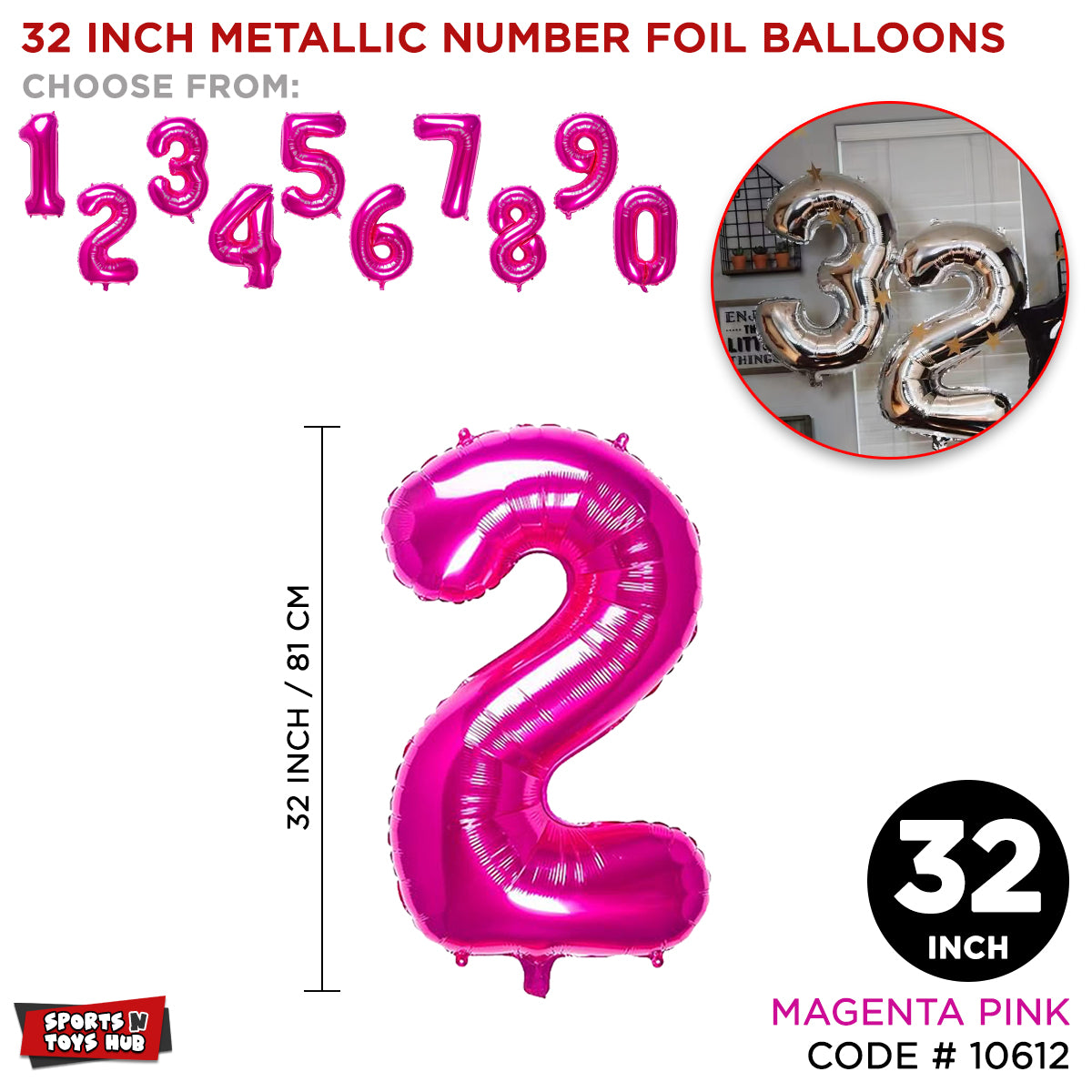 32 Inch Pink Number Foil Balloon