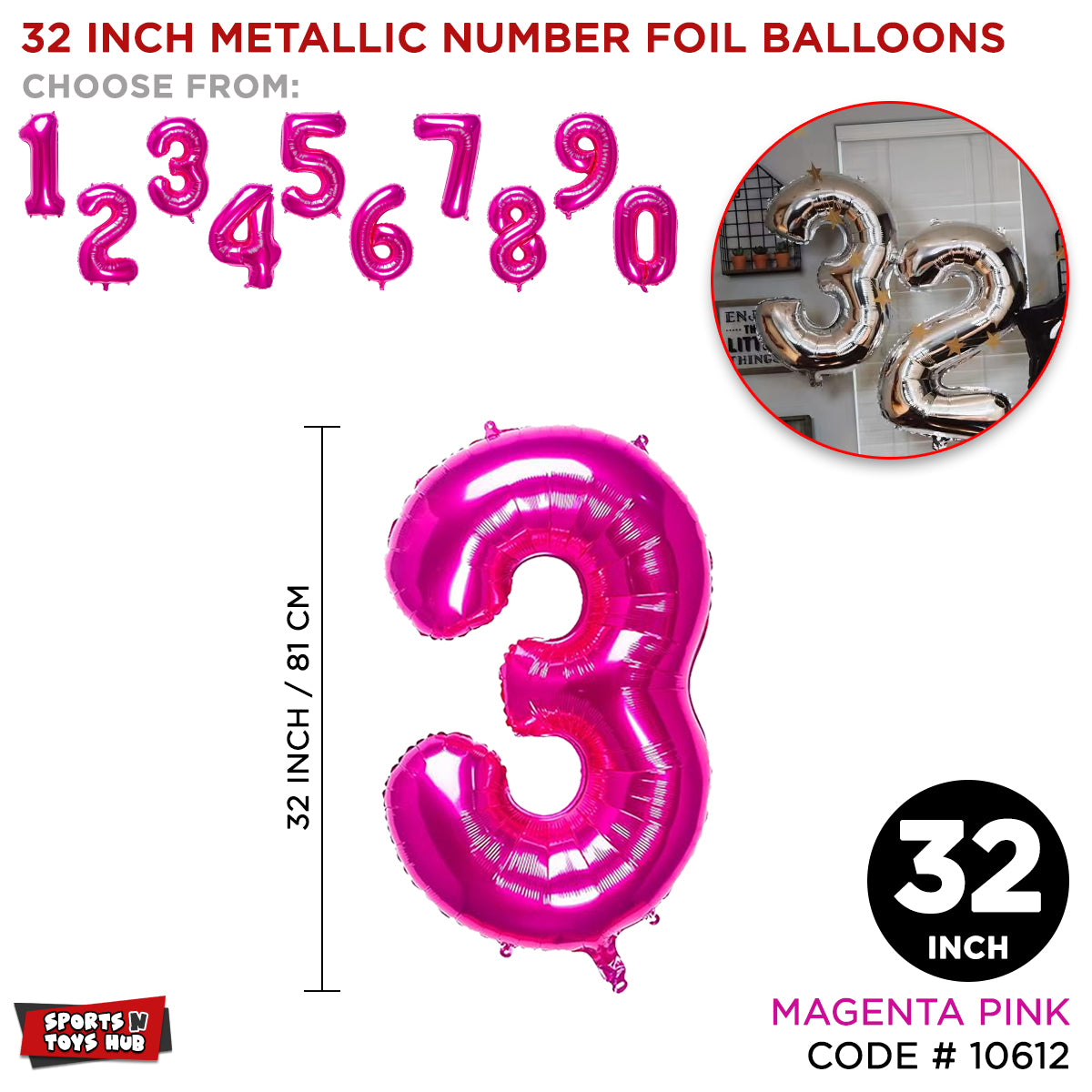 32 Inch Pink Number Foil Balloon