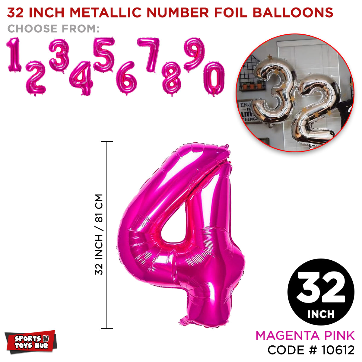 32 Inch Pink Number Foil Balloon