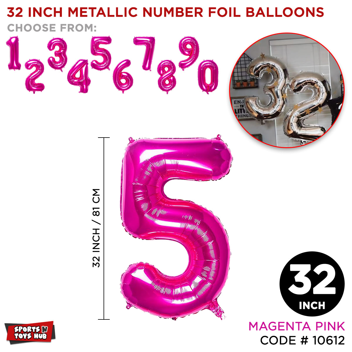 32 Inch Pink Number Foil Balloon