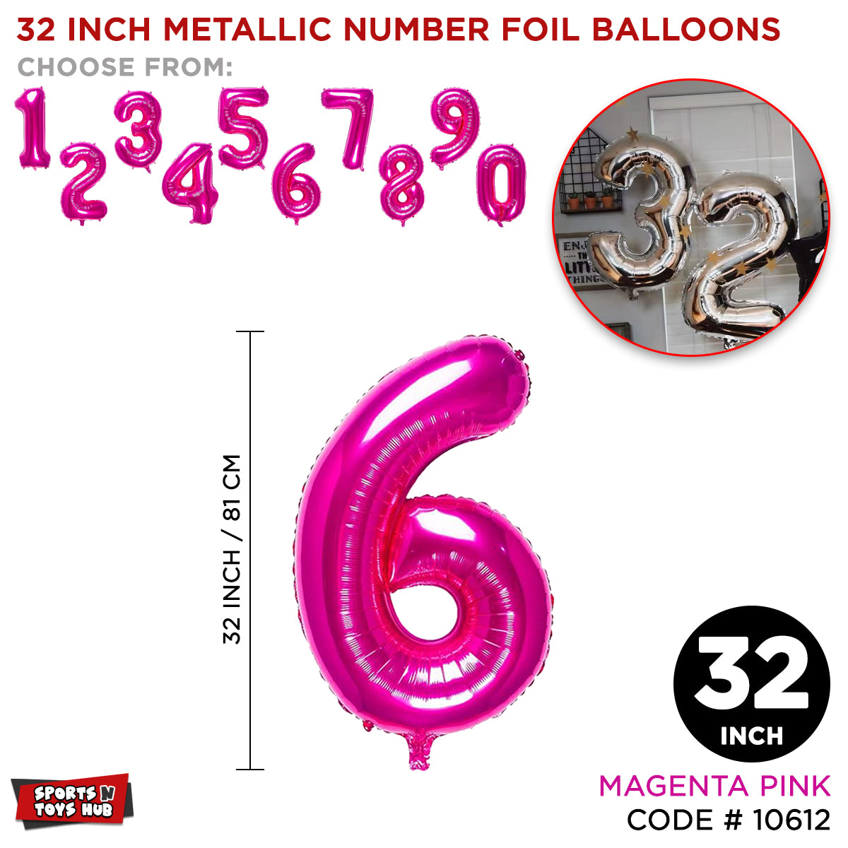 32 Inch Pink Number Foil Balloon