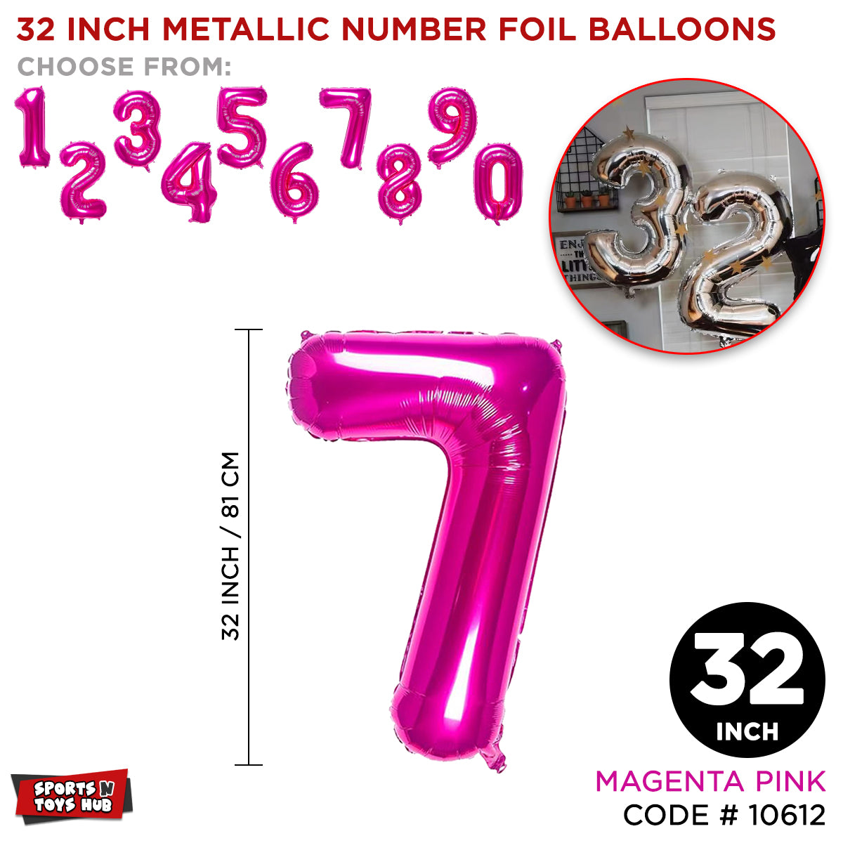 32 Inch Pink Number Foil Balloon