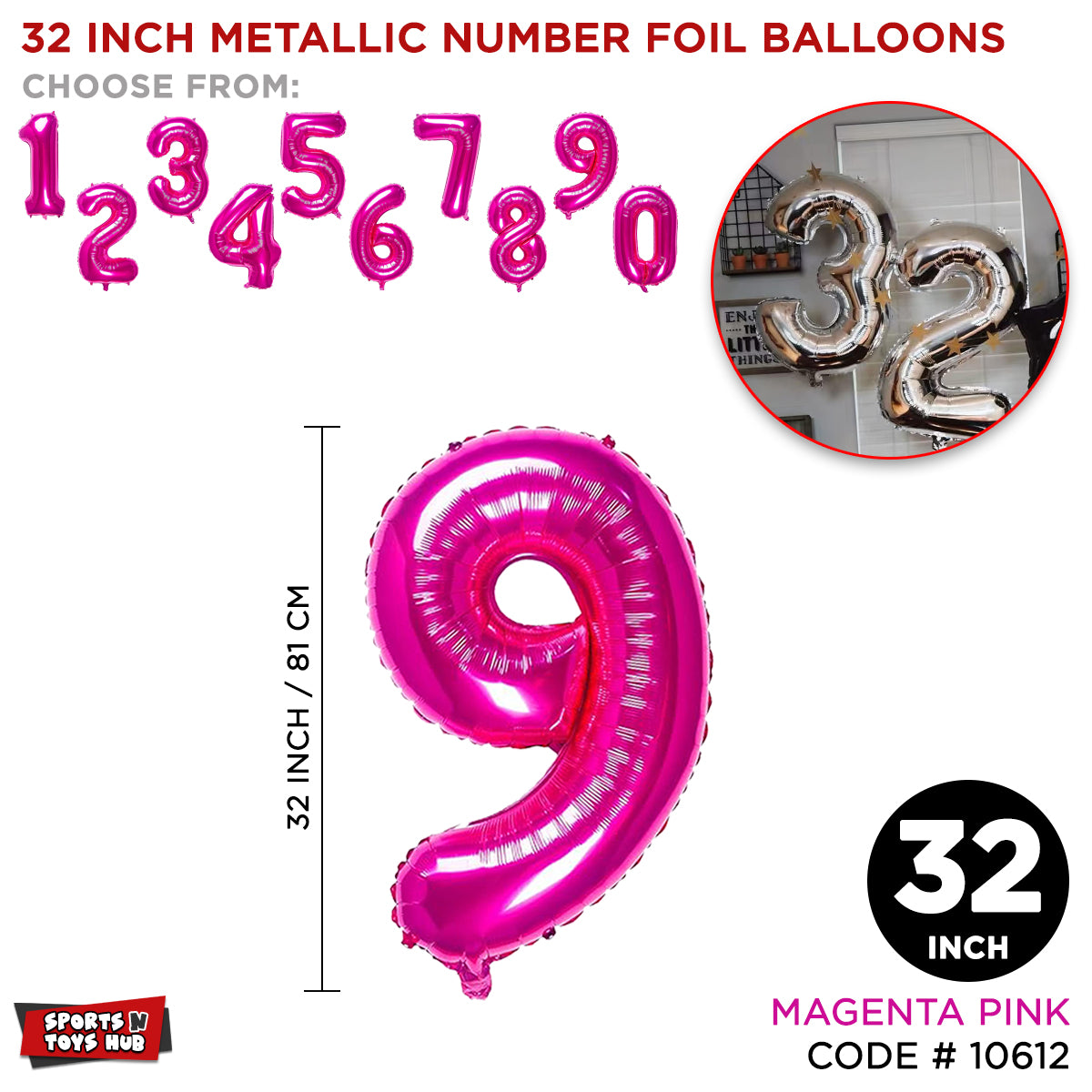 32 Inch Pink Number Foil Balloon